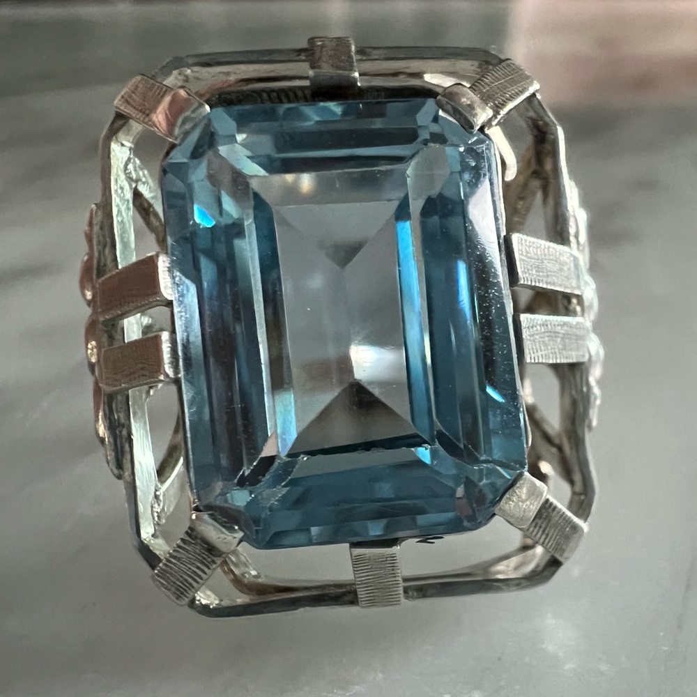 Blue Emerald Cut Cocktail Ring